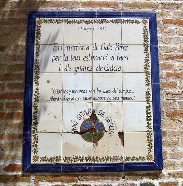 Comemorative plaque for Gato Perez - History of Rumba Catalana